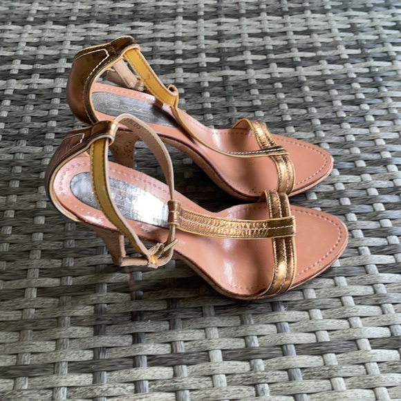 Coach Gold Leather Strapped Heels - Picture 6 of 8